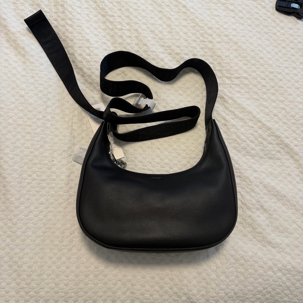 BAGGU Black Leather Crescent Crossbody Bag